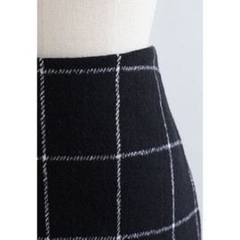 CHICWISH Women's Black Grid Wool-Blend Mini Bud Skirt