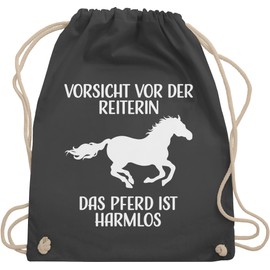 Shirtracer - Gym Bag Backpack - Horse Bags - Vorsicht vor der Reiterin - Das Pferd ist Harmlos - White, 02 Dark Grey