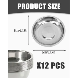 QLEUIFT 12 x Mini Dip Bowls, Sauce Bowls, Dipping Bowls, Stainless Steel Plates, Mini Snack Plates, Stainless Steel Bowls, Small Metal Bowls are Rust-Proof Sushi Bowl for All Types of Spices, 8 cm