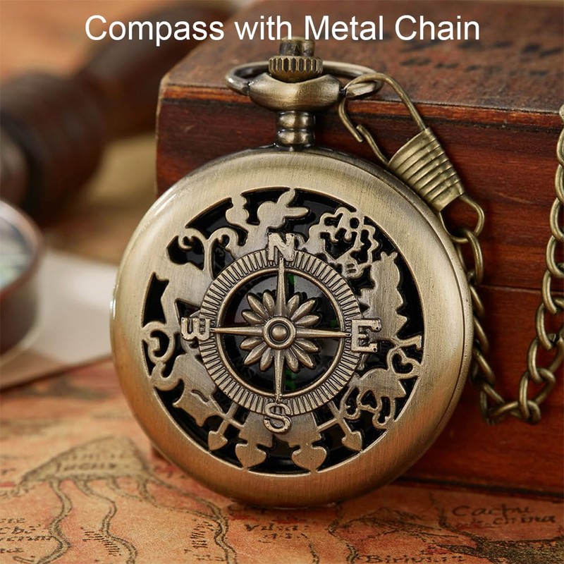 Outdoor Compass with Metal Chains, Retro Compass with Luminous Numerals,