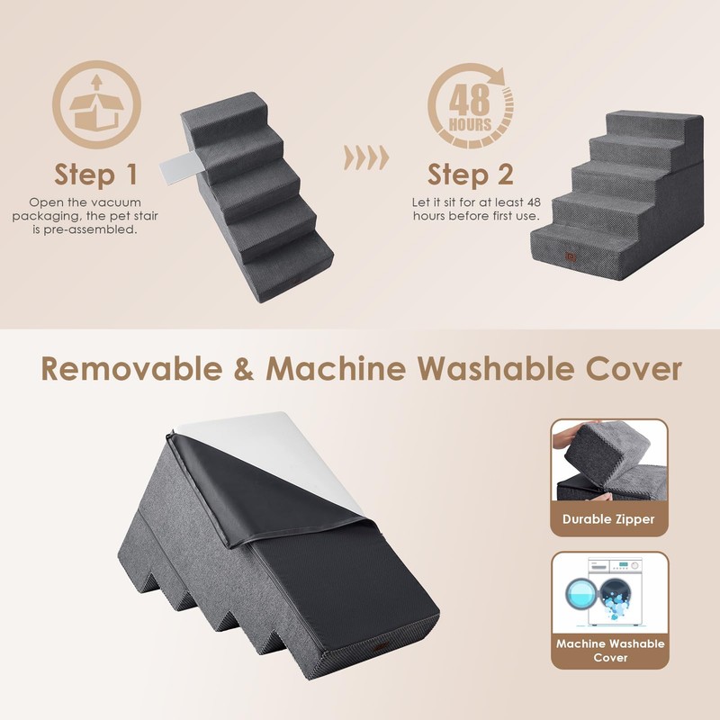 EHEYCIGA Dog Stairs for High Bed 25" H, 5-Step Extra