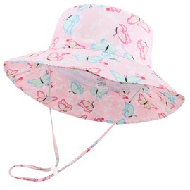 DRESHOW Unisex Baby Toddler Sun Hat Cap Fishing Hat Beach Hat Children Baby Star Summer Hat UV Protection UPF 50+, Pink Butterfly
