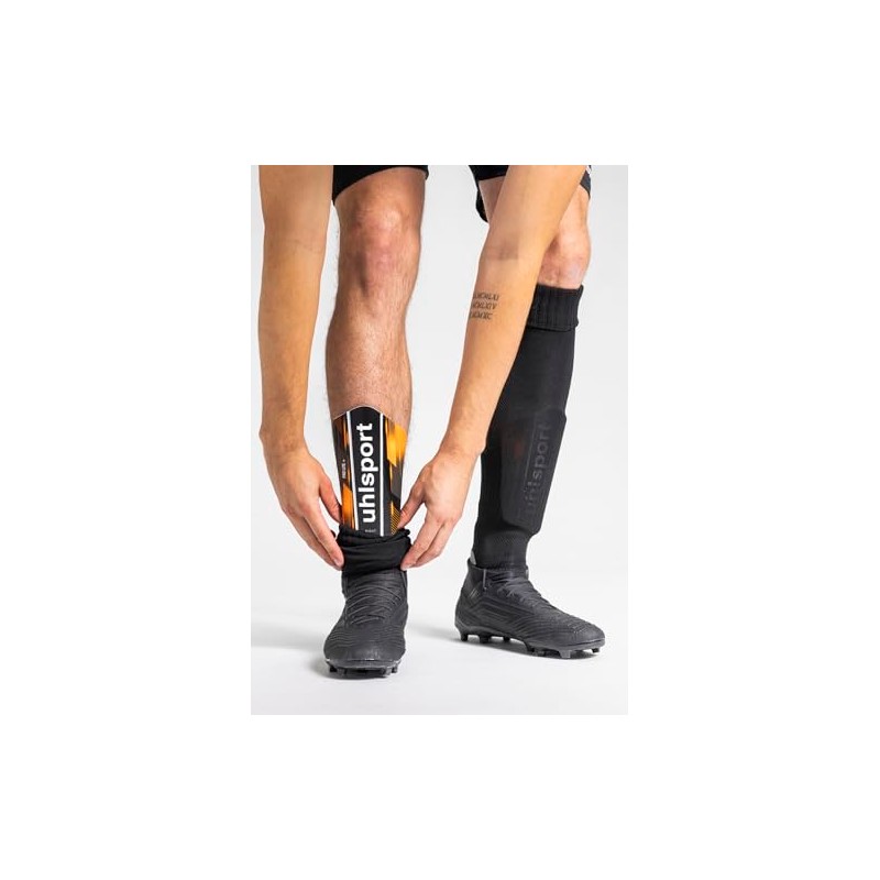 uhlsport Pro Lite Plus Unisex Youth Football Shin Guards, Black/Naranja