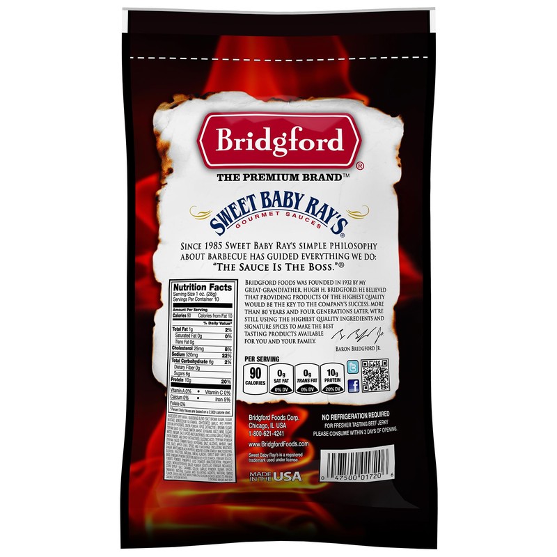 Bridgford Sweet Baby Ray's Beef Jerky Sweet Teriyaki 10 oz