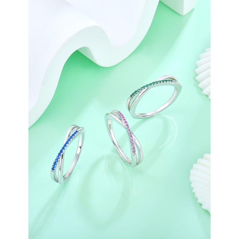 Vesitim Stackable Ring for Women 925 Sterling Silver X Criss