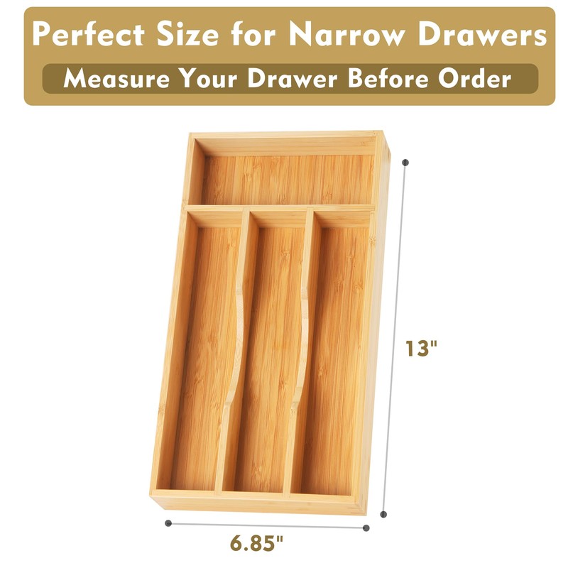 Upassion Bamboo Kitchen Drawer Organizer, 7 Inch Silverware Utensil Holder