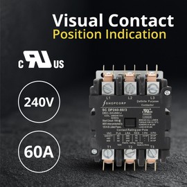 Shopcorp AC Contactor 60 Amp 75 RES 3 Pole 220V 240V Coil – Definite Purpose (DP) UL Listed for HVAC Contactor, Refrigeration & Heat Pump