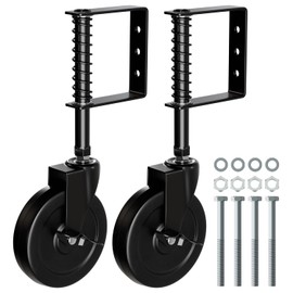 BOODVON 5" Heavy Duty Gate Caster with Side Brake, Spring Loaded Gate Wheels, Gate Caster Wheel with 360° Rotation for Wooden Gate Fence, Metal Tube Gate, 220 Lbs Capacity, Black, 2 Pack