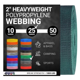 Strapworks Heavyweight Polypropylene Webbing - Heavy Duty Poly Strapping for Outdoor DIY Gear Repair, 2 Inch x 25 Yards - Forest Green