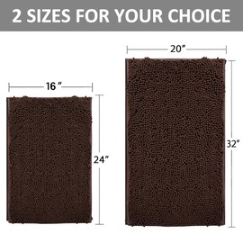 Bathroom Rugs Set Non Slip 2 Piece Bath Rugs Extra Soft Chenille Bathroom Mats Bath Mat Set,Absorbent Shaggy Rugs Perfect Plush Mats Small Rug,Bathroom Carpets for Bathroom,Tub,Shower Brown
