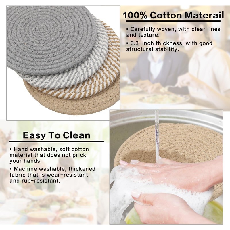 20CM Placemats Set of 4, Round Cotton Braided Woven Placemats,