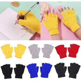 Guantes cálidos, 6 pares de hombres y mujeres, unisex, de punto de invierno, guantes de medio dedo, color sólido, cálidos, elásticos, sin dedos, para escribir