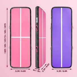 Inflatable Gymnastics Mat 10ft/13ft/16ft/20ft/ Air Tumbling Track Mats 4/8 inches Thick for Home Use/Training/Cheerleading/Yoga/Water with Pump 10ft x 3.3ft x 4inch Pink+Purple