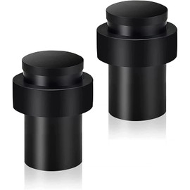 Door Stoppers, Floor Door Stops Black, 2 Inch(50mm) Stainless Steel, Modern Commercial Heavy Duty Solid Door Holder with Soft Rubber Bumper, Cylindrical Floor Mount Doorstops