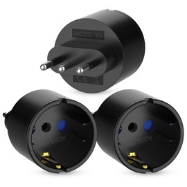 Adapter Italy Socket Pack of 3, Italy Travel Adapter DE to IT Travel Plug Adapter, 2 Pin Europe to 3 Pin Italy Plug Type L for Italy, Syria, Chile, Uruguay, Maldives, Black
