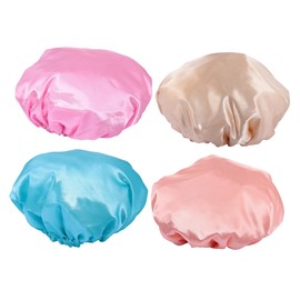 MERRYHAPY Waterproof Bath Cap Set 4pcs Soft Material Double Layer Shower Cap Hair Protection for Women and Men