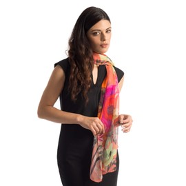 Elizabetta Women's Long 100% Silk Georgette Scarf - Made in Italy - Coral, Pink & Orange