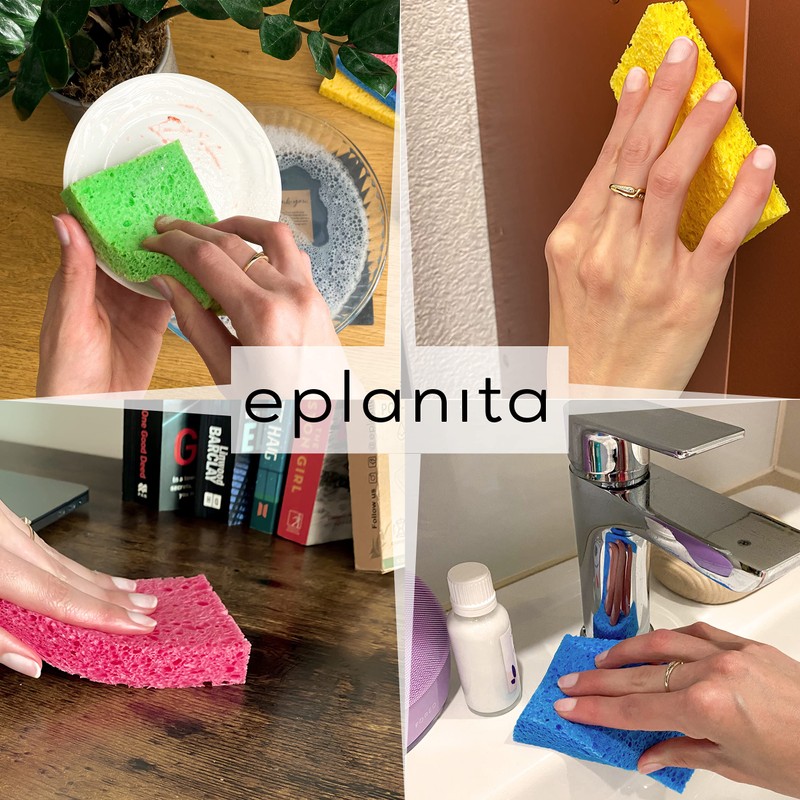 EPLANITA Pop-Up Sponges (Pack of 10) Natural Cellulose, Compostable, Scratch-Free