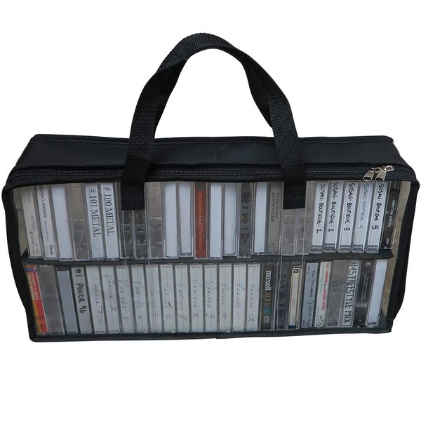 Evelots Cassette Tape Bag-See Thru Organizer/Storage-Handles-Easy Carry-No Dust/Moisture-Holds 50 with cases