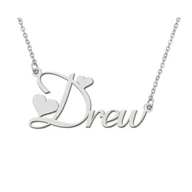 Stainless Steel Silver Drew Name Necklace Love Heart Charm Necklace Best Friends Mother Day Jewelry