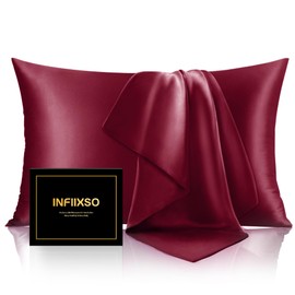 INFIIXSO Mulberry Silk Pillowcase for Hair and Skin, Silk Pillow Cases Standard Size with Hidden Zipper 20x26 Inches, Super Smooth and Soft Cooling Pillow Cases for Hot Sleepers(Burgundy, 1 Pack)