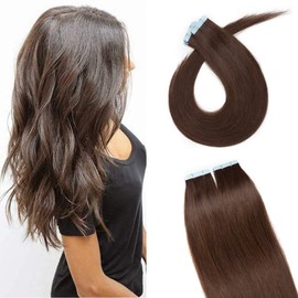 SEGO Tape in Hair Extensions Human Hair 20 Inch Medium Brown 20pcs 50g Straight Natural 100% Remy Rooted Seamless Skin Weft Invisible Double Sided Tape Hair for Women