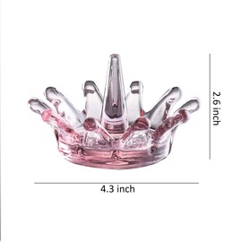 Gala Houseware Solid Colored Glass Jewelry Organizer, 2.6” x 4.3”, Pink, Crown Design with Storage Hooks and Dish, Perfect for your Vanity, Bedroom, Bathroom, and Kitchen