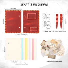 Leather Journal Writing Notebook Refillable, Handmade Vintage Travel Diary Journal for Women Men, 200 Pages Color Paper Leather Notepad for Writing, Work, Drawing, Sketchbook- Wine