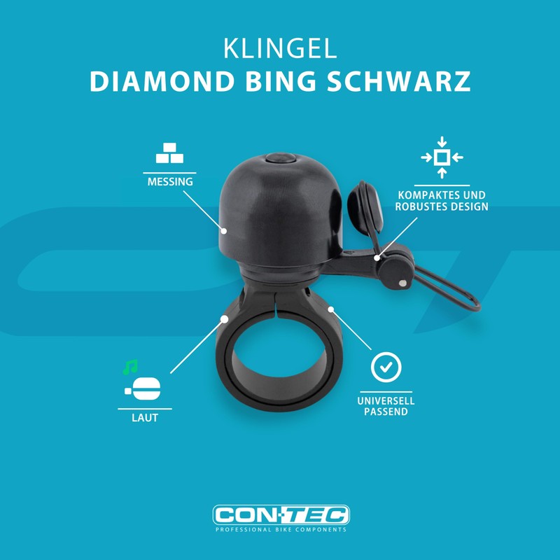 CONTEC Diamond Bing Bike Bell with Handlebar Clamp 22.2mm Diameter