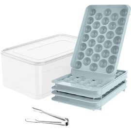 U Chef Bandejas Redondas para Cubitos de Hielo, Molde para Bolas de Hielo para Congelador, Bandeja Hielos en Forma de Esfera de 1.2 x 99 pulgadas (3 Bandejas para Hielo, pinzas y contenedor) (Azul)