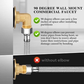 Wall Mount Commercial Faucet Installation kit,Brass 90 dergee backsplash Mount Set for Stainless Steel Commercial Kitchen Prep & Utility Sink,Lead-Free 2 Pack