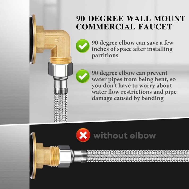 Wall Mount Commercial Faucet Installation kit,Brass 90 dergee backsplash Mount