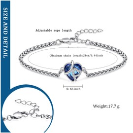 constantlife Heart Shape Urn Bracelet for Ashes for Women Stainless Steel Crystal Cremation Keepsake Adjustable Link Bangle Loved Ones Memorial Jewelry Gift (Silver-Blue)
