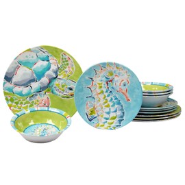 Certified International Deep Sea 12 pc Melamine Dinnerware Set, Service for 4, Multicolor