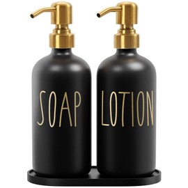 MOMEEMO Bathroom Soap Dispenser Set, Contains Hand Soap and Lotion Dispenser, Suitable for Black and Gold Bathroom Decor. (Black & Gold)