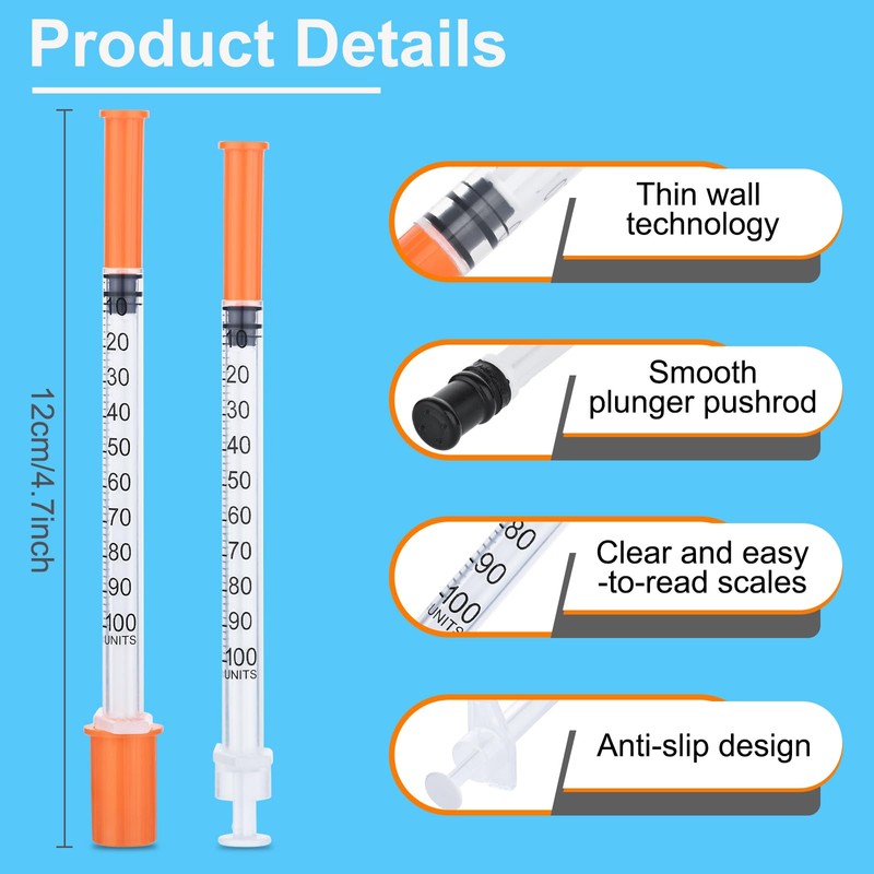 1ml 29G 5/16" (8mm) Syringe, U-100 Lab Supplies, Individually Wrapped,
