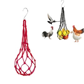 Chicken Vegetable Hanging Feeder, Chicken Vegetable String Bag, Poultry Fruit Holder Chicken Cabbage Feeder Treat Feeding Tool with S Hook for Hens Chicken Coop Toy for Hen Duck Accessories