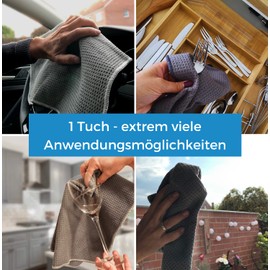EliXito ® Premium Microfibre Drying Cloths, Streak-Free Waffle Cloths, Extremely Absorbent & Ultra Soft, 60 x 40 cm, Lint-Free Microfibre Cloths for Windows, Glass, Kitchen & Car, (2) Grey