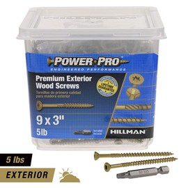 Power Pro 48611 Wood Screws, #9 x 3", Premium Outdoor Deck Screws, Rust Resistant, Epoxy Coated Bronze, 5Lb Tub, 417 Pcs