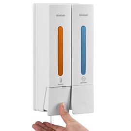 Shampoo and Conditioner Dispenser,Shower Soap Dispenser Shower Dispenser 2 Chamber No Drill Shampoo Dispenser for Shower Wall, Body Wash Dispenser Wall Mounted for Bathroom Hotel,2 * 400ML,White