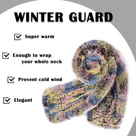 Fur Story Women's Rex Rabbit Fur Scarf Ladies Winter Warm Knitted Flowers Crochet Fashion Scarf Scarves for Women Men(FS19505A-Multicolor3)