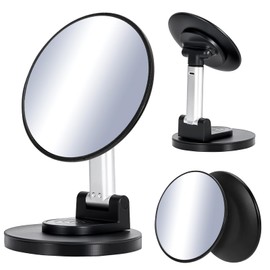 LUAZEX Portable Makeup Mirror with Stand, Black Metal Frame, 3.86 Inch Round, Magnetic Detachable Design, Desktop Phone Holder Base (Black)
