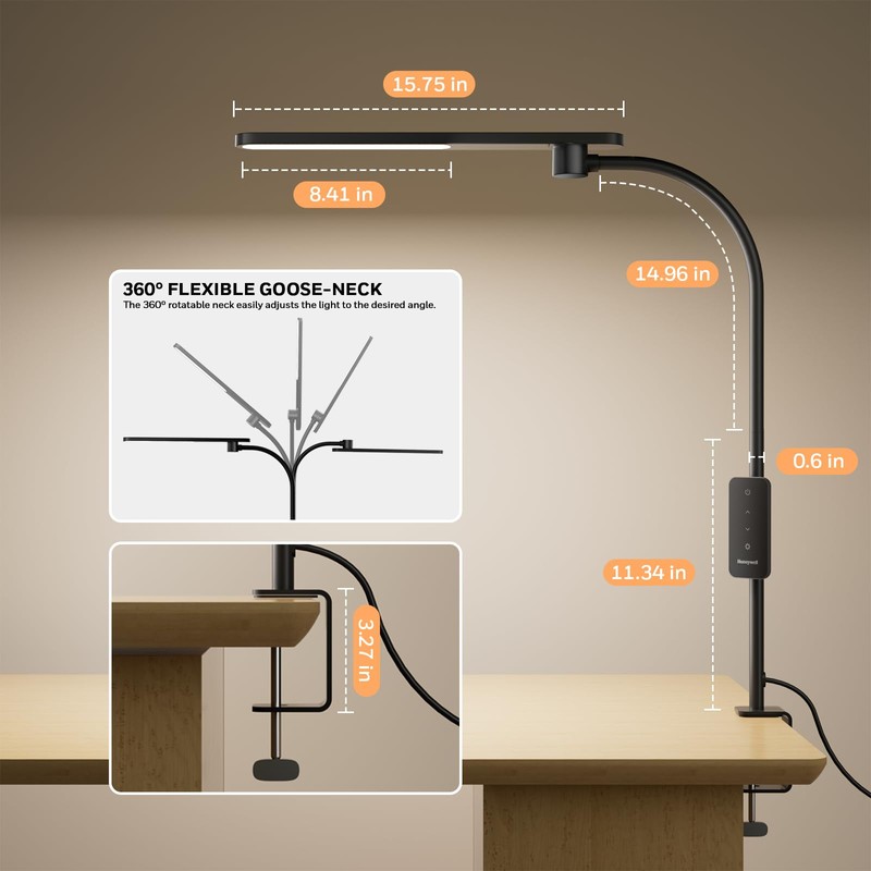 Honeywell HJ2 Clip On LED Desk Lamp with Clamp, Adjustable