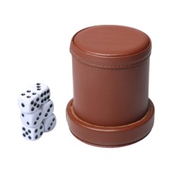 PU Leather Dice Cup Set with Lid Dark Brown Felt Lining Quiet Shaker Cup Includes 6 Dot Dice for Liars Dice Farkle Yahtzee Board Games, 1 Pack