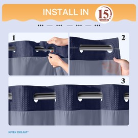 River Dream Heavyweight No Hooks Required Dotted Waffle Weave Shower Curtain with Snap in Liner -Extra Long 71W x 86H,Hotel Grade,Spa Like Bath Curtain,Navy