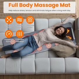 iMounTEK Full Body Electric Massage Mat for Home Office with Heat Vibration Massage Pad Cushion Back Massage Mattress Chair Pad with Neck Massage Pillow with 10 Vibration Motors Timer（53.14*19.68in ）
