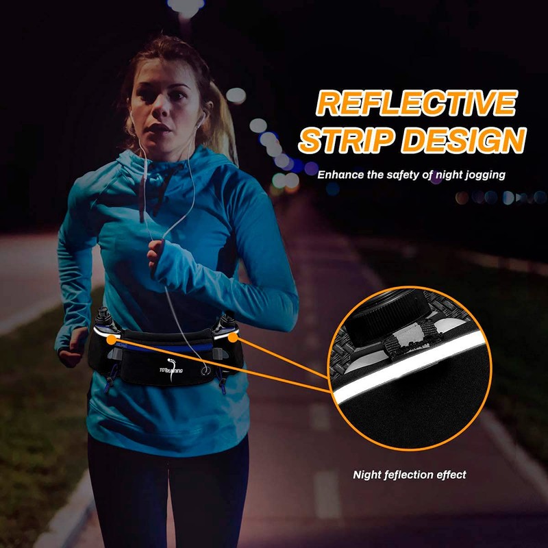 Adjustable Running Belt with Zip Pocket, 2 Water Bottles, 2