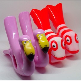 Beach Towel Clips Boca Style - 2 Pairs flamingo and clown fish