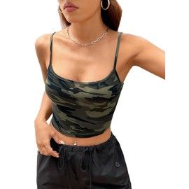 GORGLITTER Women's Camo Crop Tops Sleeveless Camouflage Cropped Cami Summer Vintage Y2K Going Out Party Shirt Multicolor Small