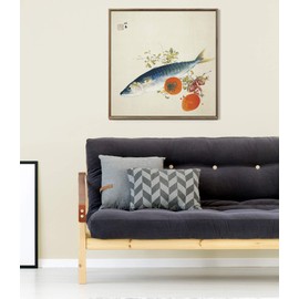artprints1stop Square Floating Frame Canvas Print Wall Art - Japanese Painting Autumn Fattens Fish and Ripens Wild Fruits by Takeuchi Seiho - 16x16 inches